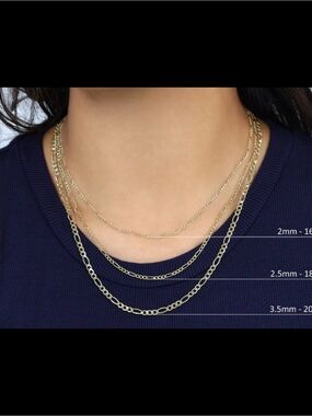 10K Yellow Gold 2.5mm Figaro Chain Italian Link Necklace Mens Women 26 inch.